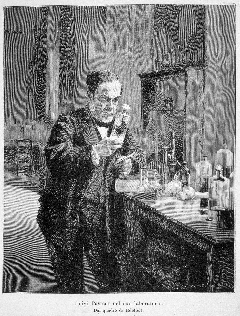 Louis Pasteur en su laboratorio según la pintura de Edelfelt de Albert Gustaf Aristides (after) Edelfelt
