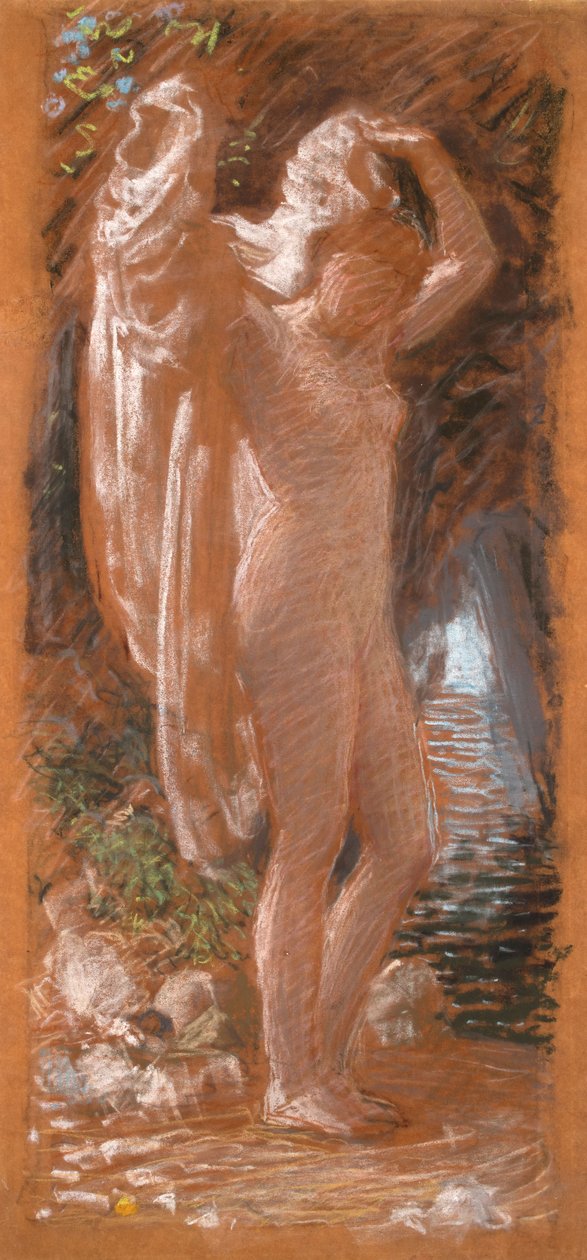Estudio para "Un bañista", c.1891 (tizas de color sobre papel buff) de Albert Joseph Moore