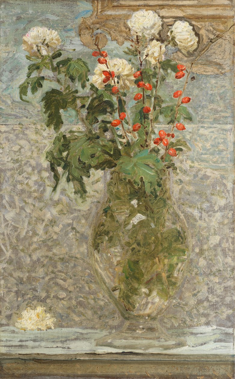 Crisantemos blancos y bayas rojas de Albert Joseph Moore