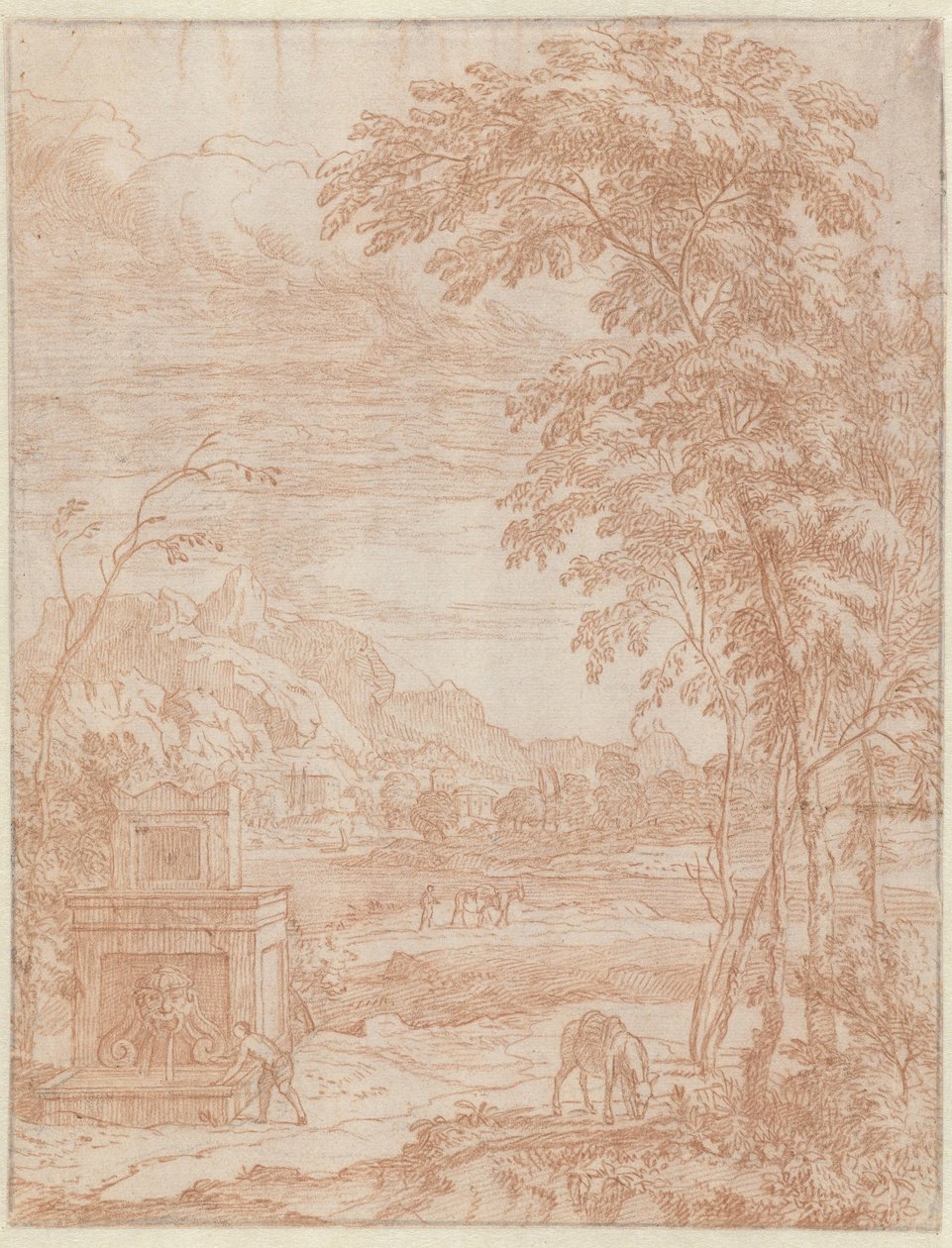 Paisaje de estilo italiano con una fuente de Albert Meyering