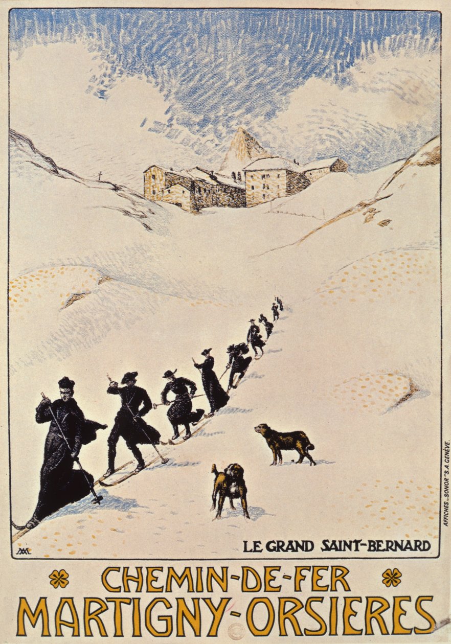 Póster publicitario del ferrocarril francés de Martigny a Orsieres, 1913 de Albert Muret