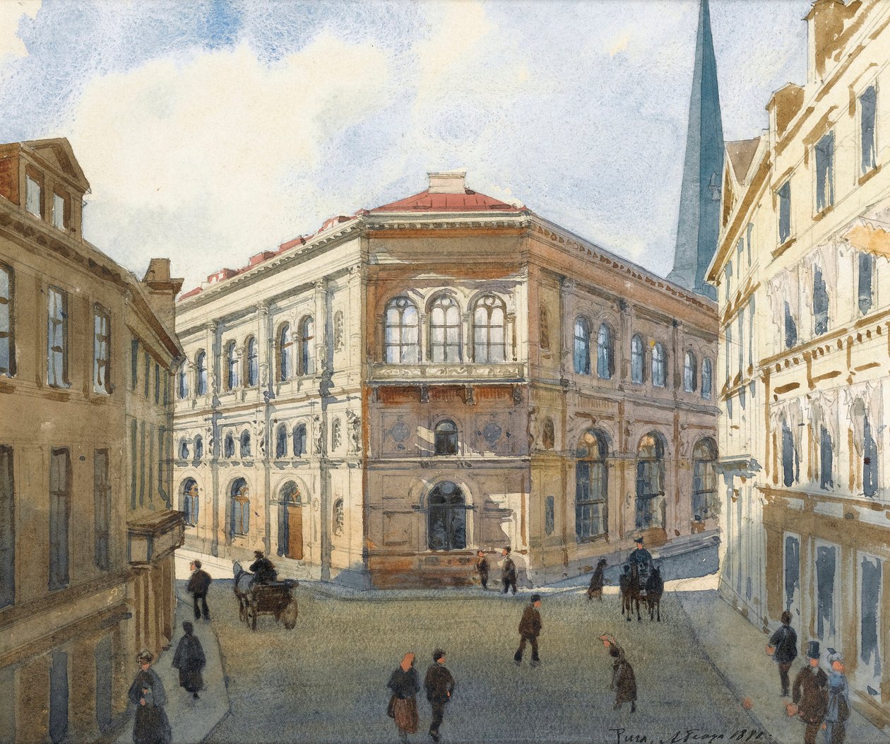 Vista de la Bolsa de Riga, Acuarela de Albert Benois - 1880 de Albert Nikolaevich Benois
