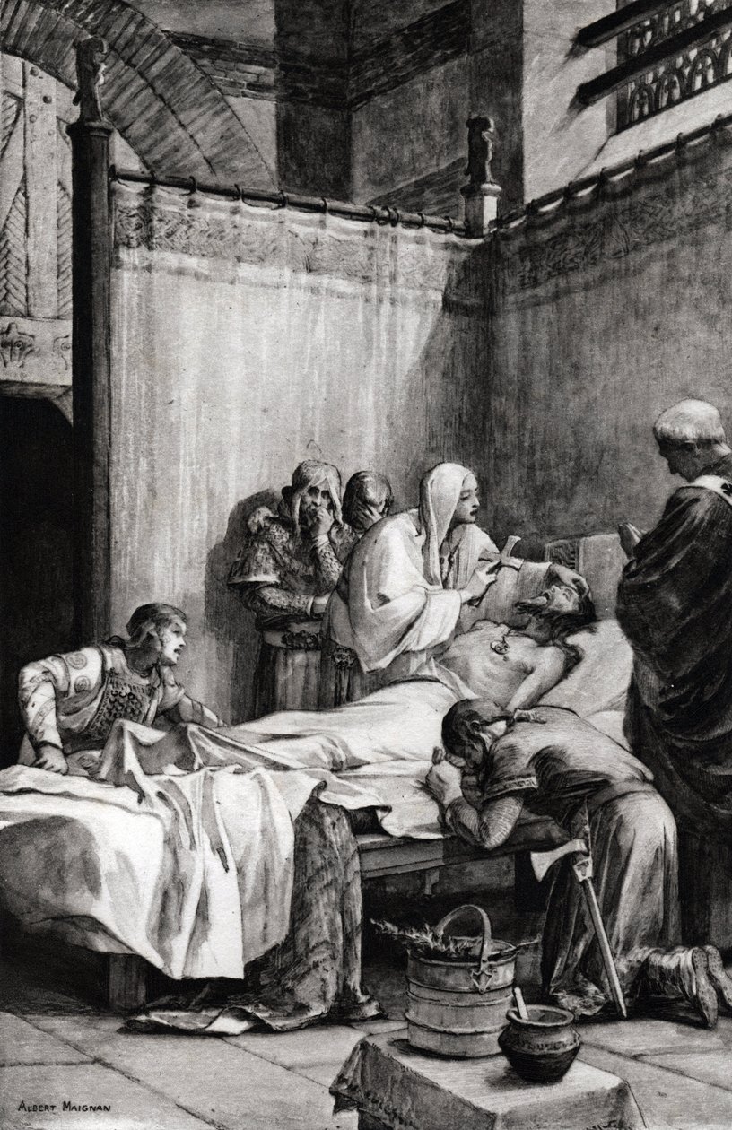 Muerte de Clovis I de los Francos en París el 27 de noviembre de 511 - dibujo de Albert Maignan de Albert Pierre Rene Maignan