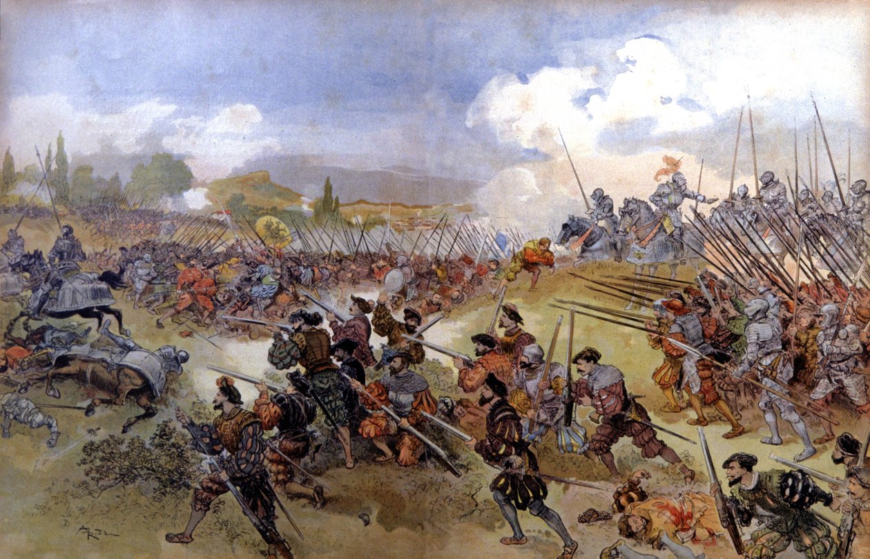 Batalla de Cerisolles entre Francisco I y Carlos V de Albert Robida