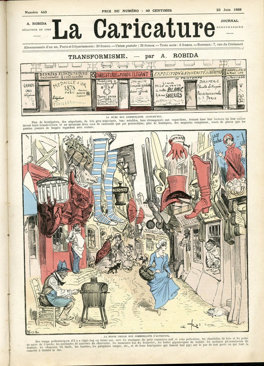 Ilustración de Albert Robida (1848-1926) para la portada de La Caricature (1880) de Albert Robida