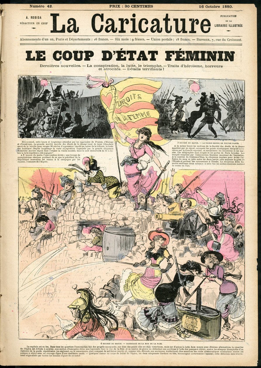 Ilustración de Albert Robida (1848-1926) para la portada de La Caricature (1880) de Albert Robida