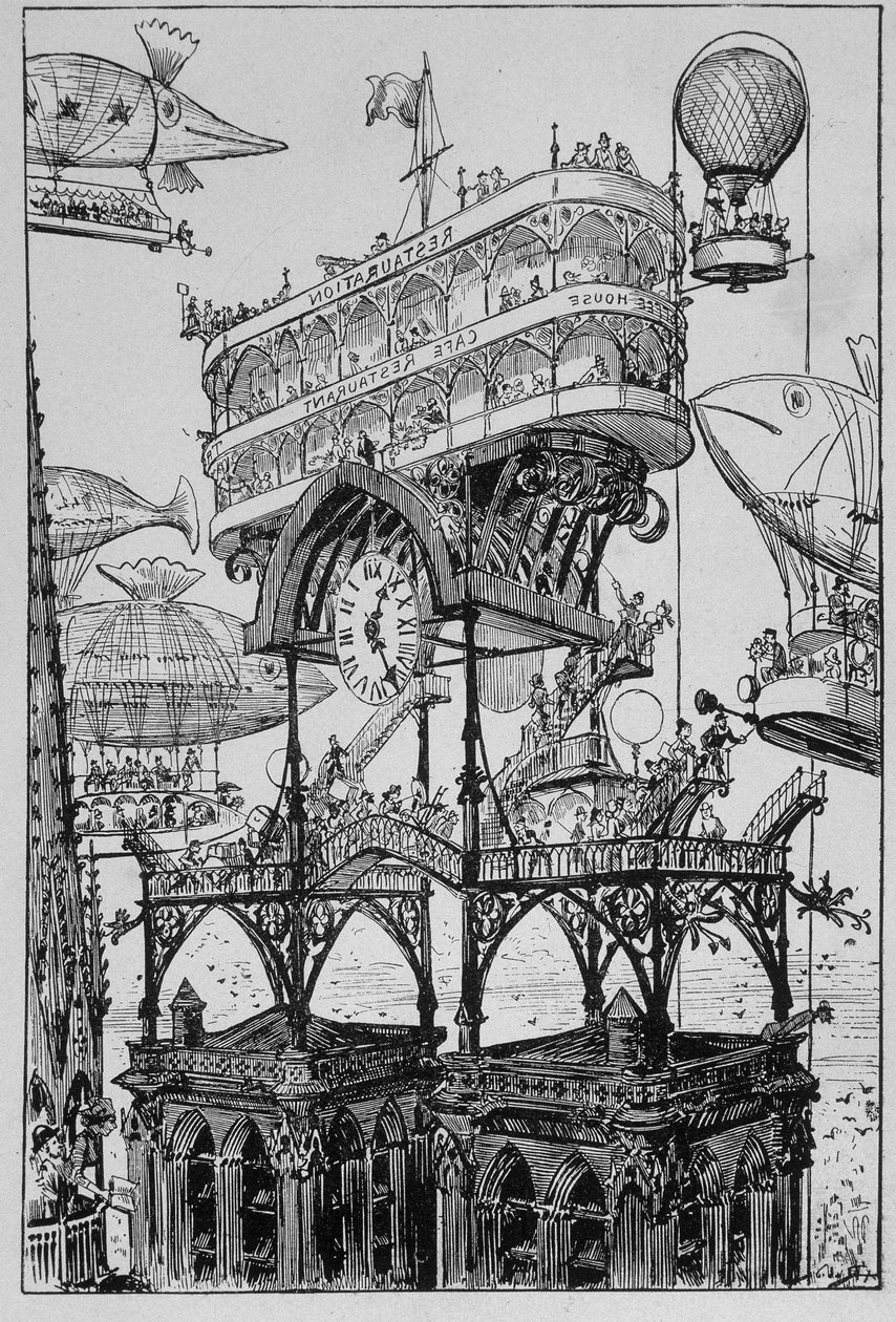Hotel Internacional en la cima del Arco de Triunfo - en El siglo XX por Robida de Albert Robida