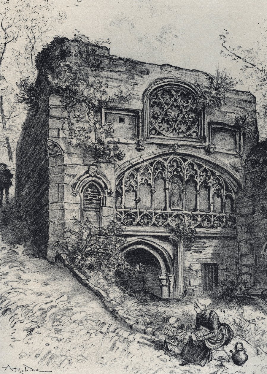 La fuente de las carmelitas en Morlaix - La vieja Francia - Bretaña - texto, dibujos y litografías, por Albert Robida (1848-1926) sin fecha finales del siglo XIX de Albert Robida
