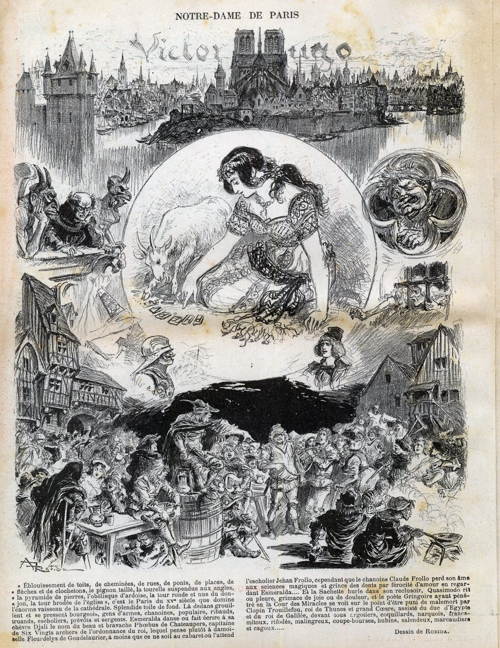 Notre Dame de París por Victor Hugo (1802-1885) (Notre-Dame de París) dibujo de Albert Robida (1848-1926) en “Le rire” de 1902 de Albert Robida