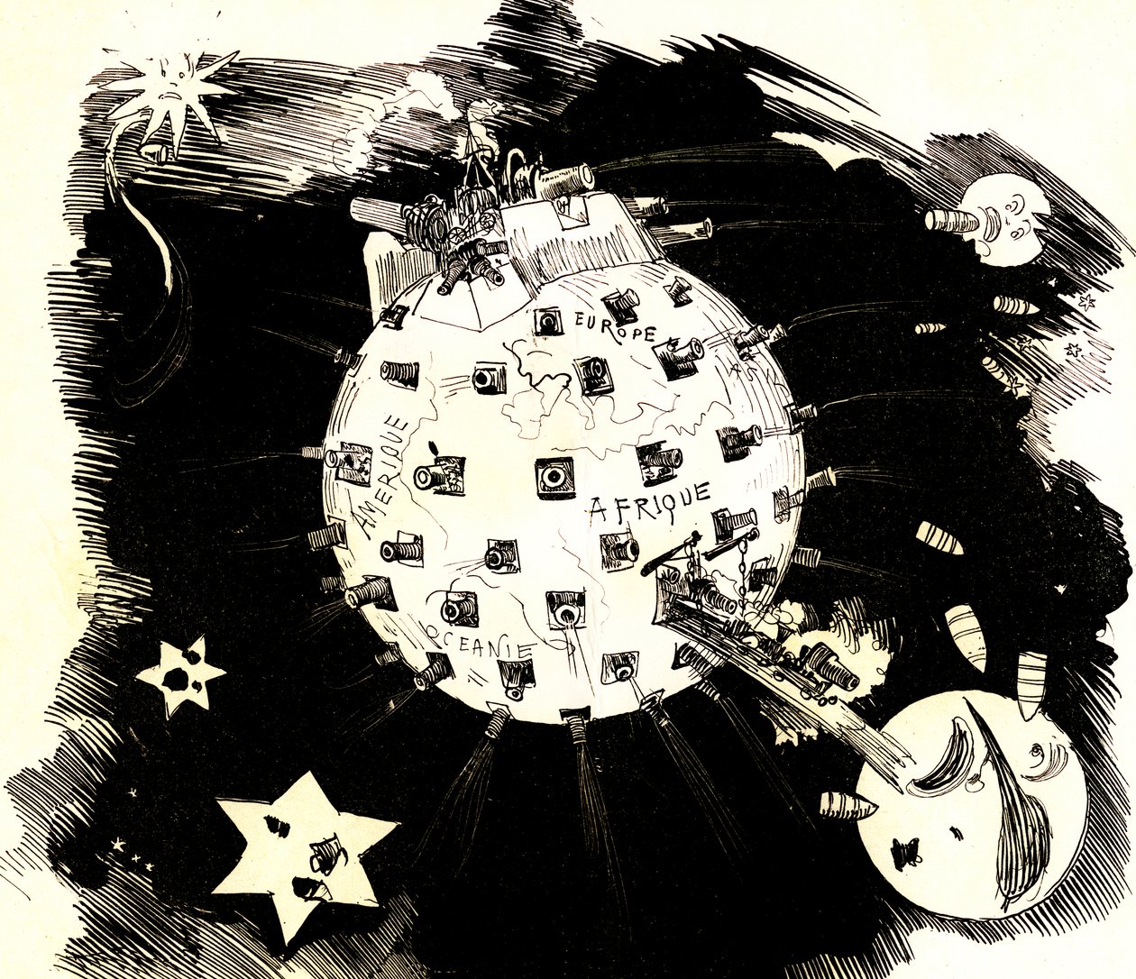 Planeta Tierra en guerra (dibujo) de Albert Robida