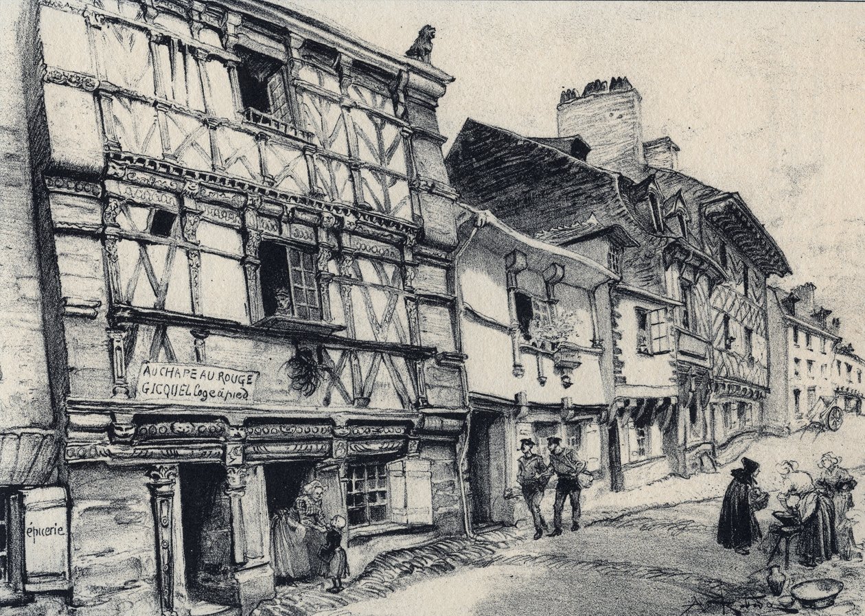 Rue Fardel en Saint Brieuc (Saint-Brieuc) - Vieja Francia - Bretaña - texto, dibujos y litografías, por Albert Robida (1848-1926) sin fecha finales del siglo XIX de Albert Robida