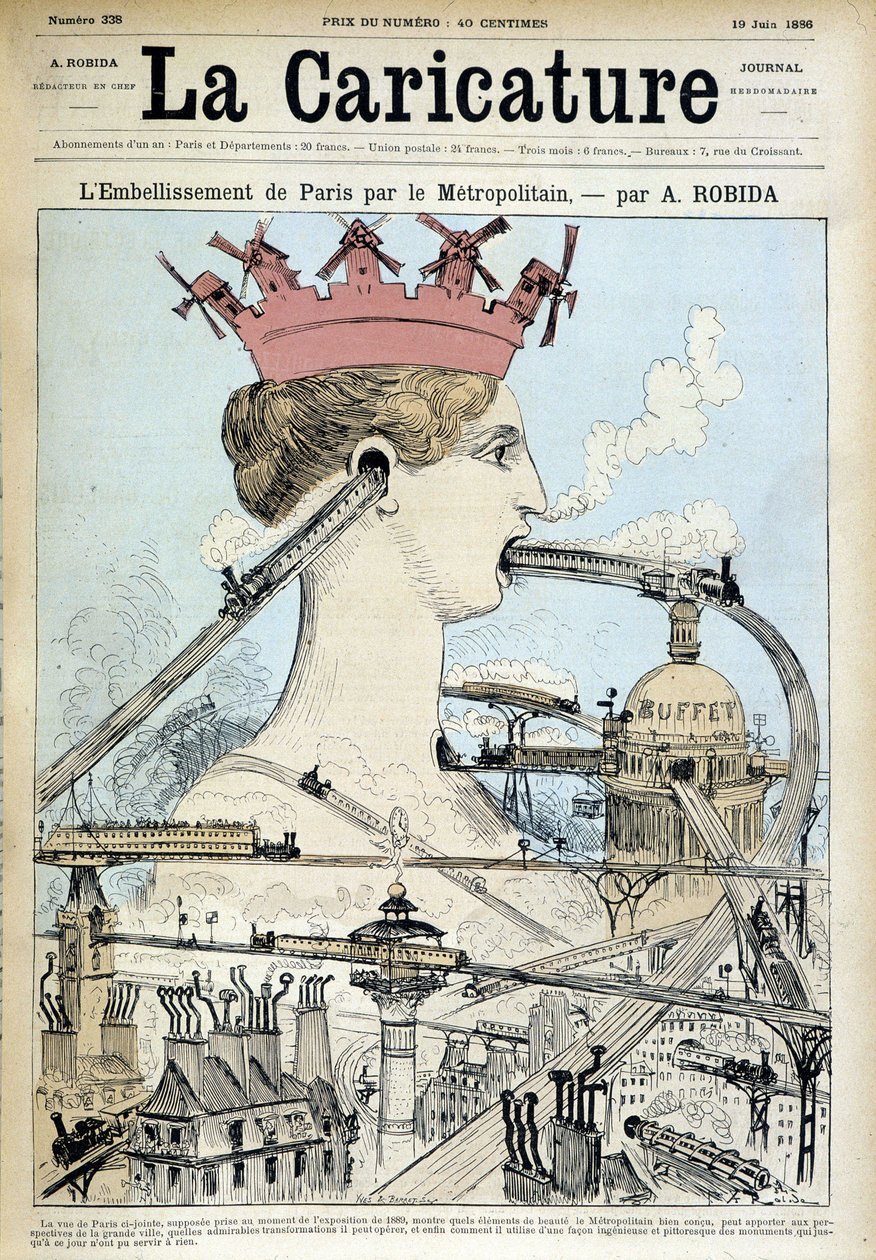 El embellecimiento de París por el metro - por Robida, en "La Caricatura" del 19/06/1886 de Albert Robida