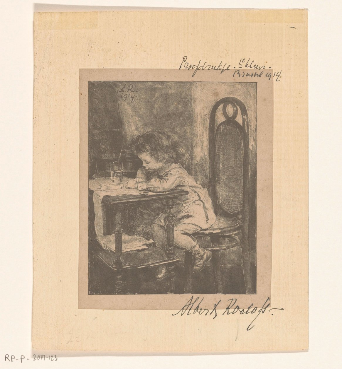 Chica sentada en la mesa dibujando de Albert Roelofs (signed by artist)