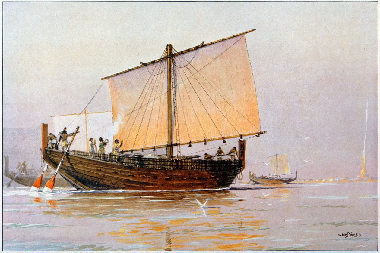 Galera asiria (litografía en color) de Albert Sébille