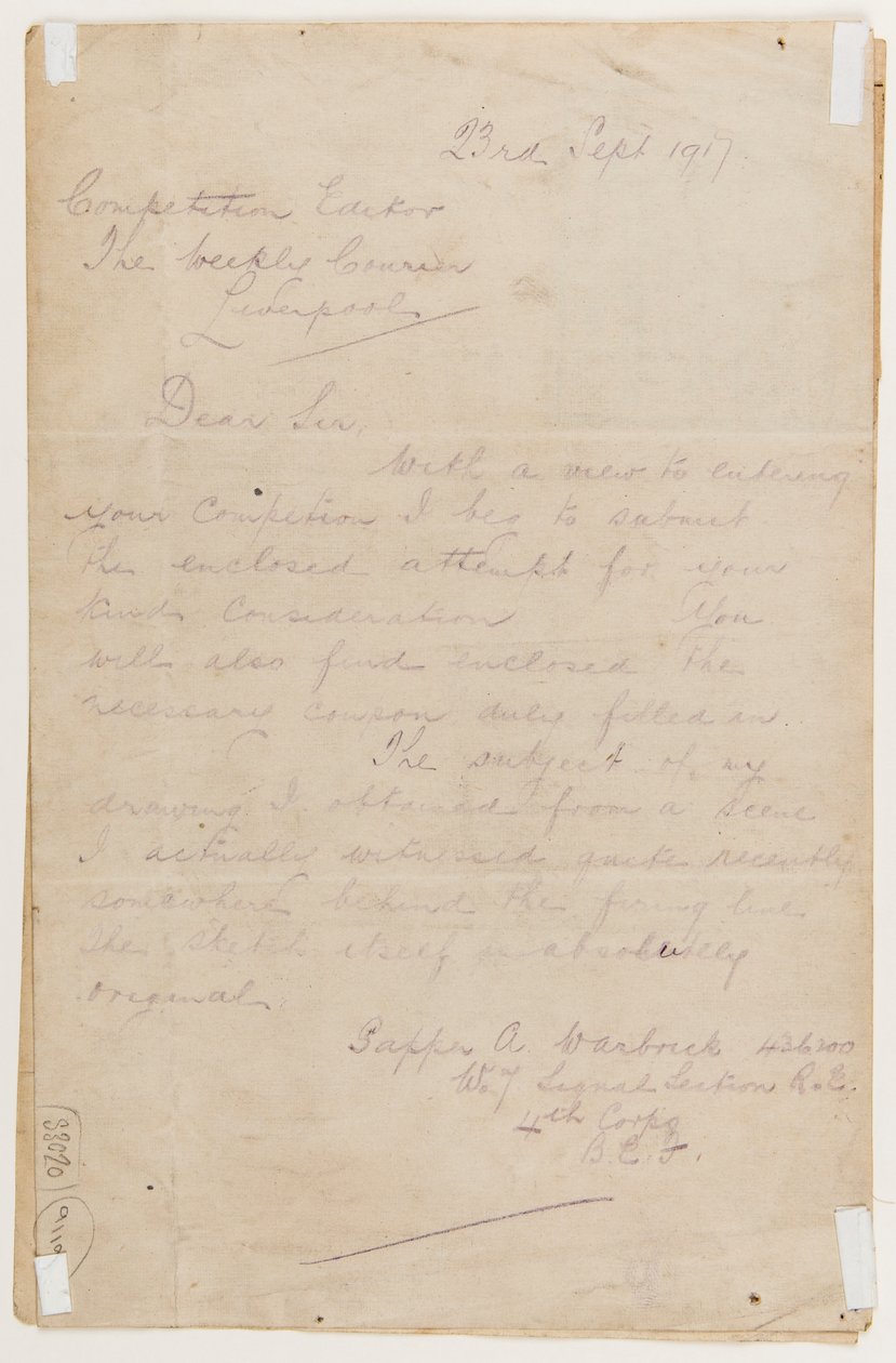 Carta al editor del concurso, 23 de septiembre de 1917 de Albert Warbrick