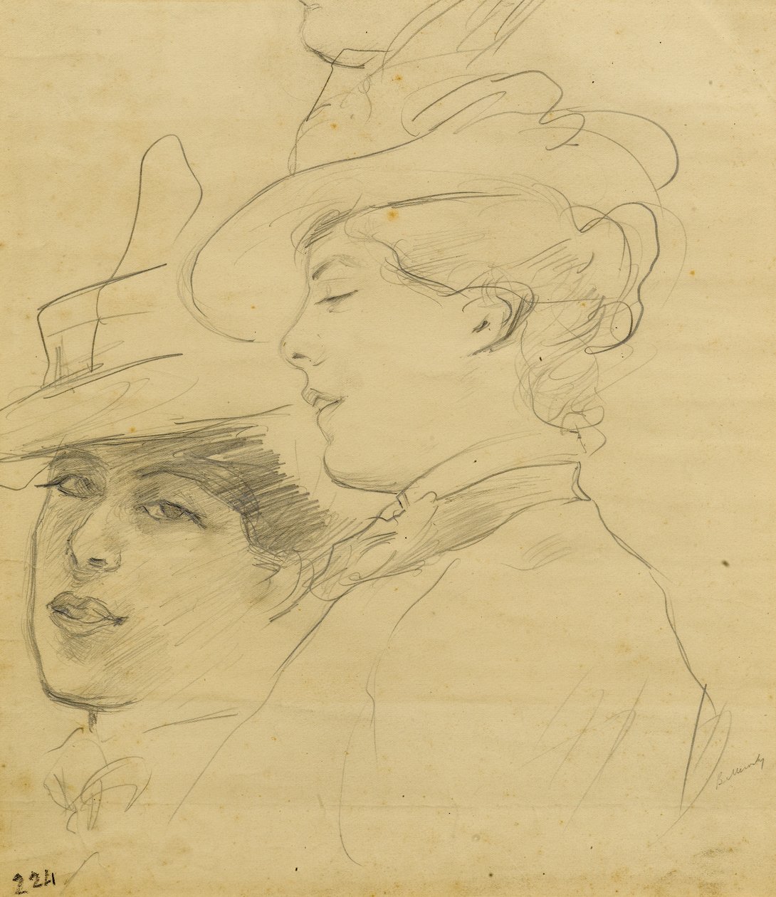 Cabeza de una mujer con sombrero decorado, perfil y vista de tres cuartos, c.1900 de Albert de Belleroche