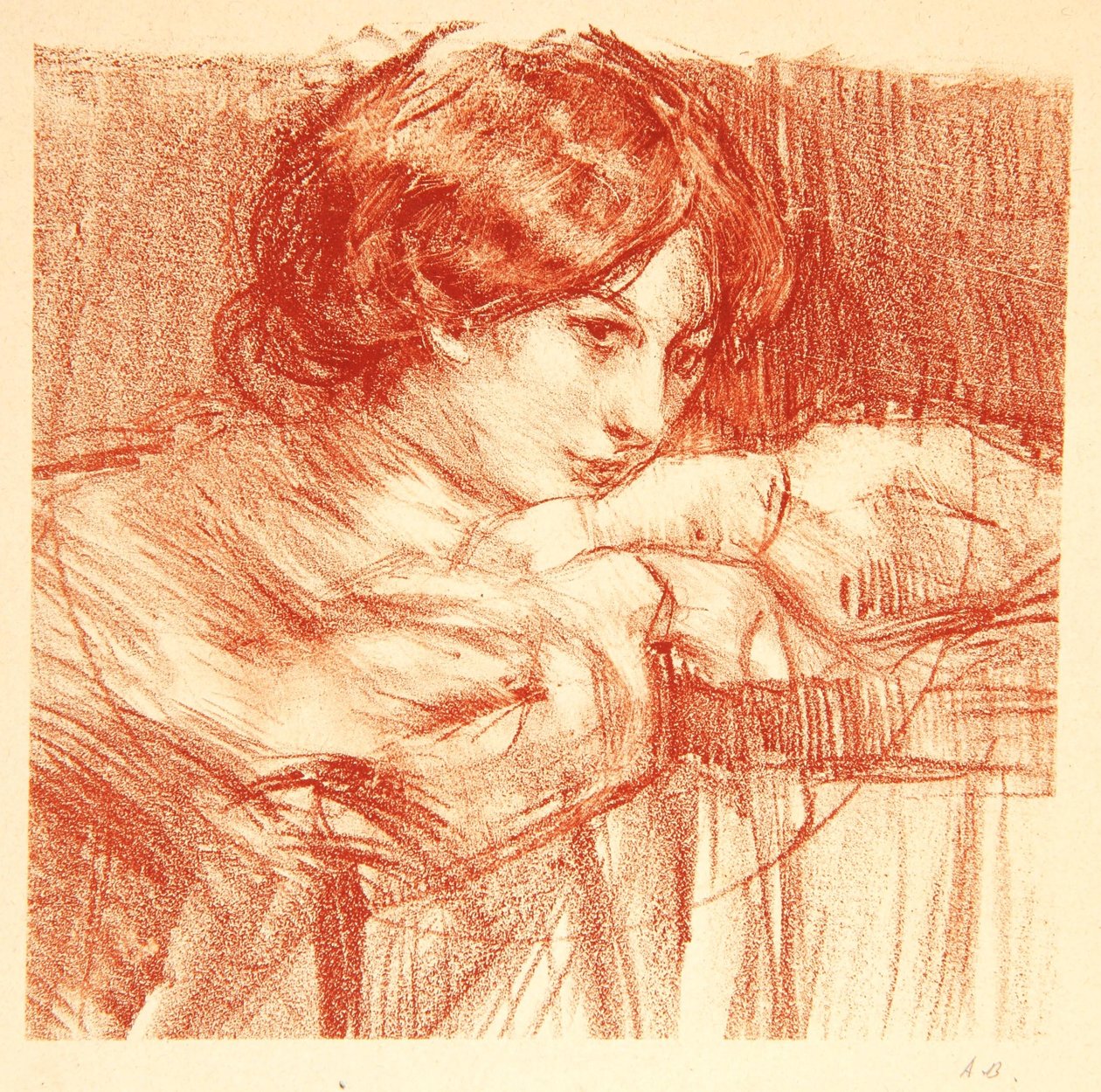 Joven dama apoyada en manos cruzadas, 1902 de Albert de Belleroche