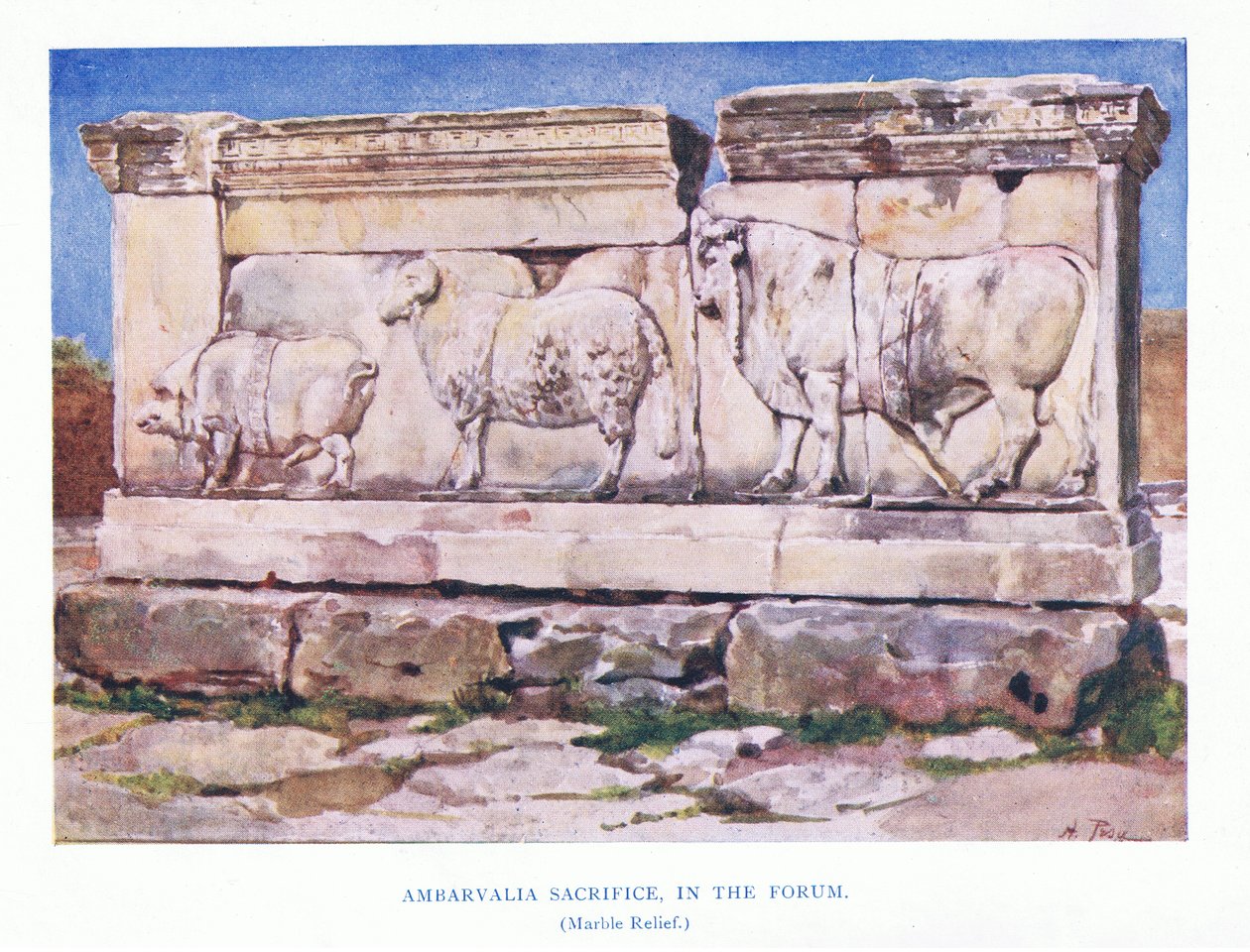 Sacrificio de Ambarvalia en el Foro (relieve de mármol), de Roma publicada por A & C Black Ltd, 1925 de Alberto Pisa