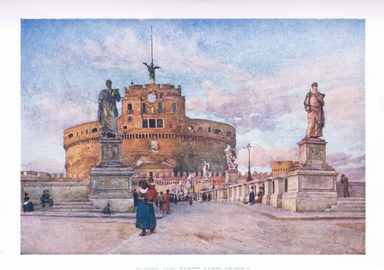 Castillo y Puente Sant Angelo, de Roma publicada por A & C Black Ltd, 1925 de Alberto Pisa
