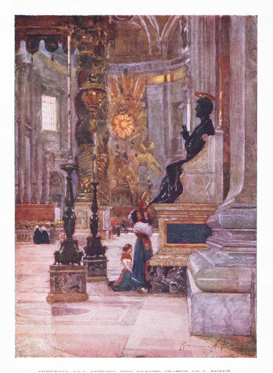 Interior de San Pedro, la estatua de bronce de Pedro, de Roma publicada por A & C Black Ltd, 1925 de Alberto Pisa