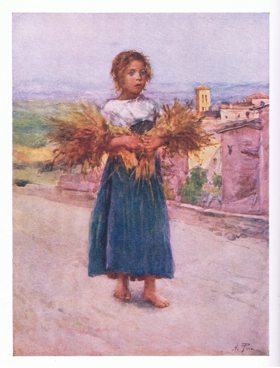 Pequeña espigadora en Campagna, de Roma publicada por A & C Black Ltd, 1925 de Alberto Pisa