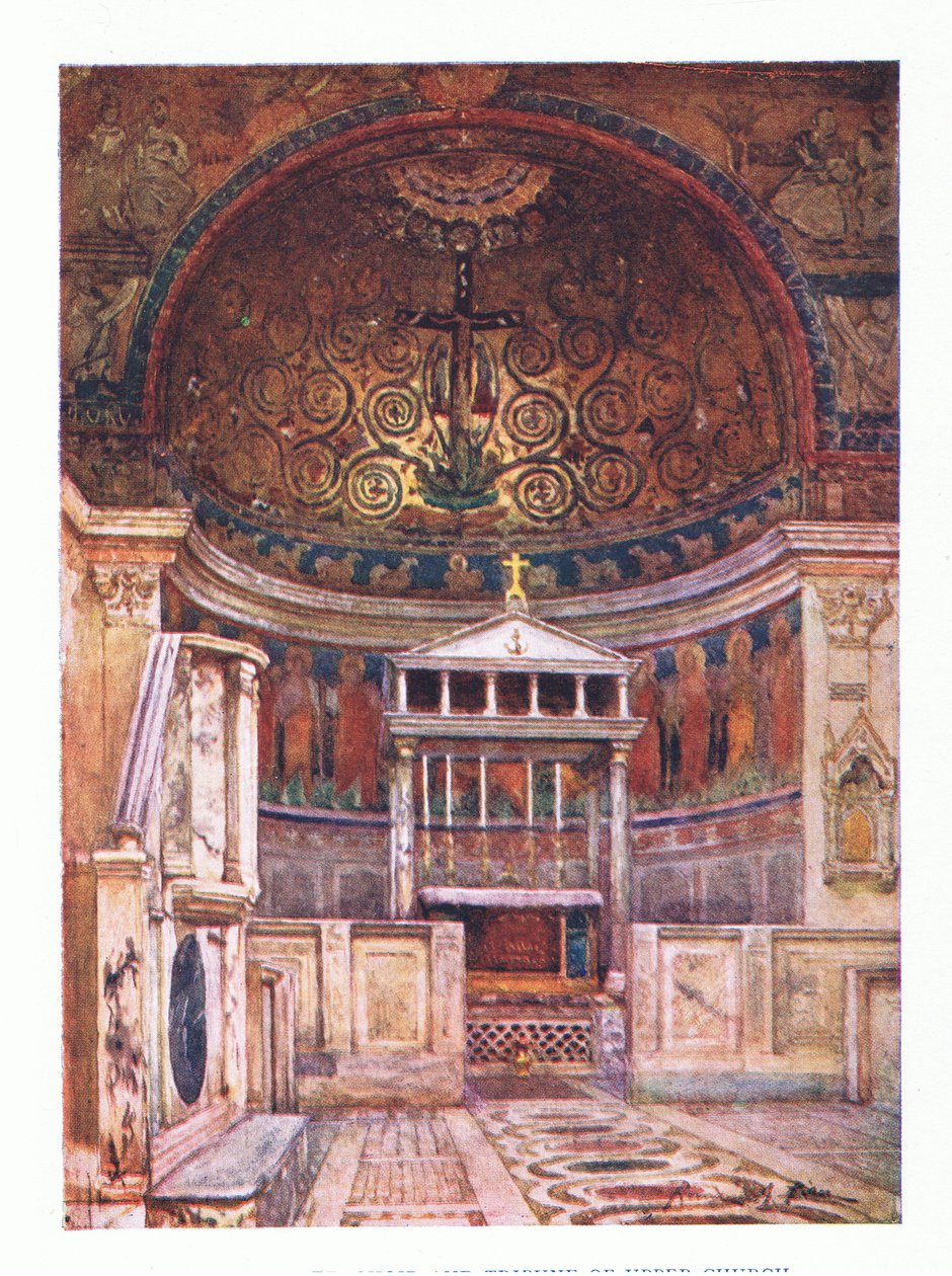 San Clemente, coro y tribuna de la iglesia superior (debajo está el Templo de Mitra), de Roma publicada por A & C Black Ltd, 1925 de Alberto Pisa