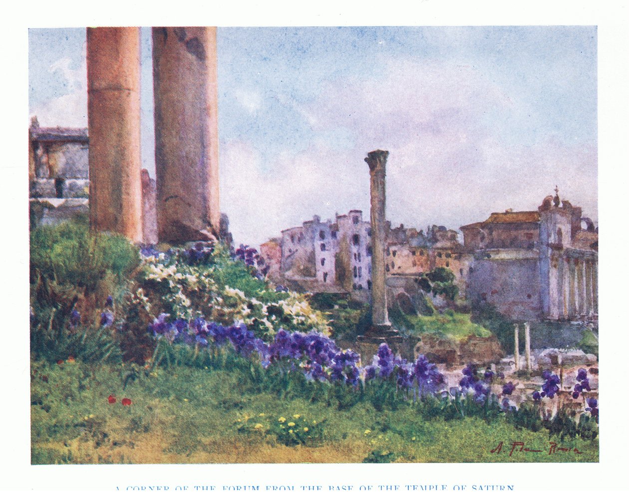 La esquina del Foro, desde la base del Templo de Saturno, de Roma publicada por A & C Black Ltd, 1925 de Alberto Pisa