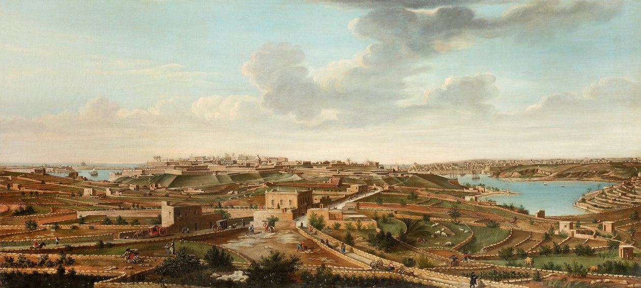 Una de un conjunto de siete vistas de La Valeta, Malta y sus alrededores de Alberto Pullicino
