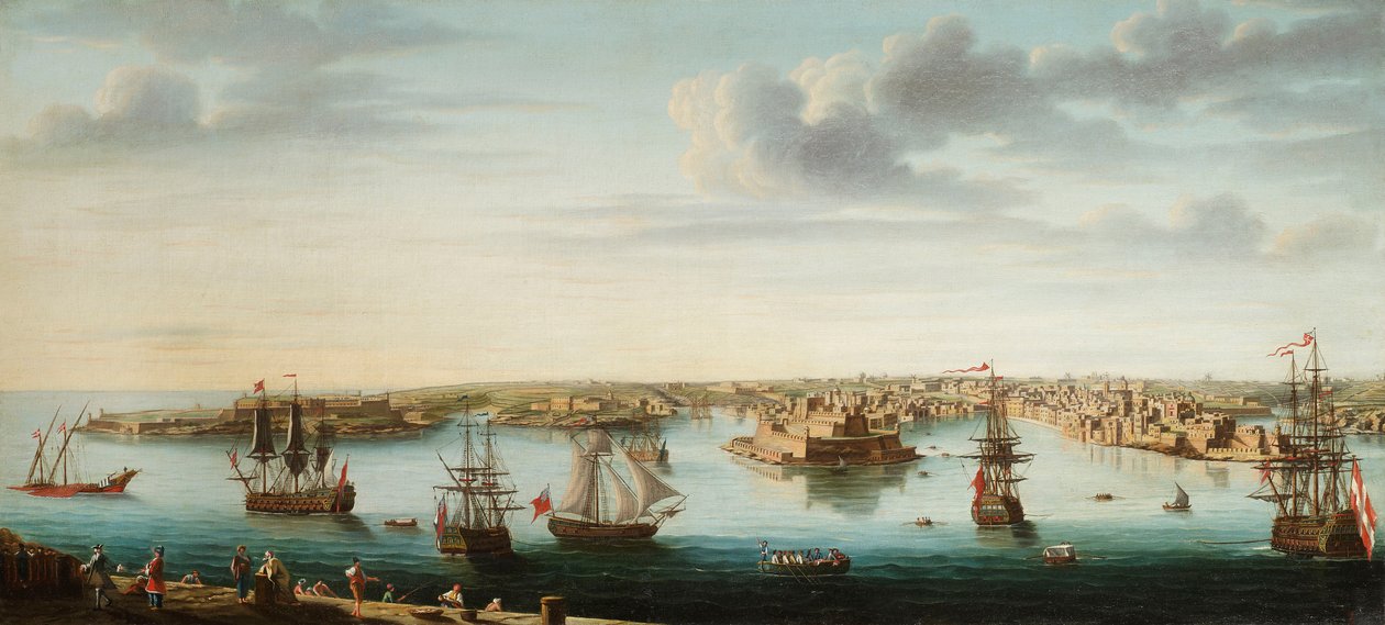 Una de un conjunto de siete vistas de La Valeta, Malta y sus alrededores de Alberto Pullicino