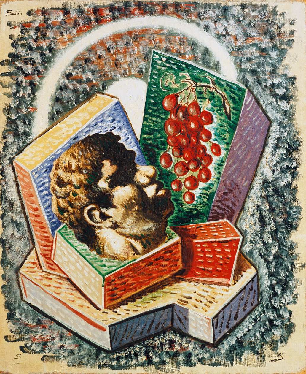 Testa con uva (Cabeza con uvas) (óleo sobre lienzo) de Alberto  Savinio