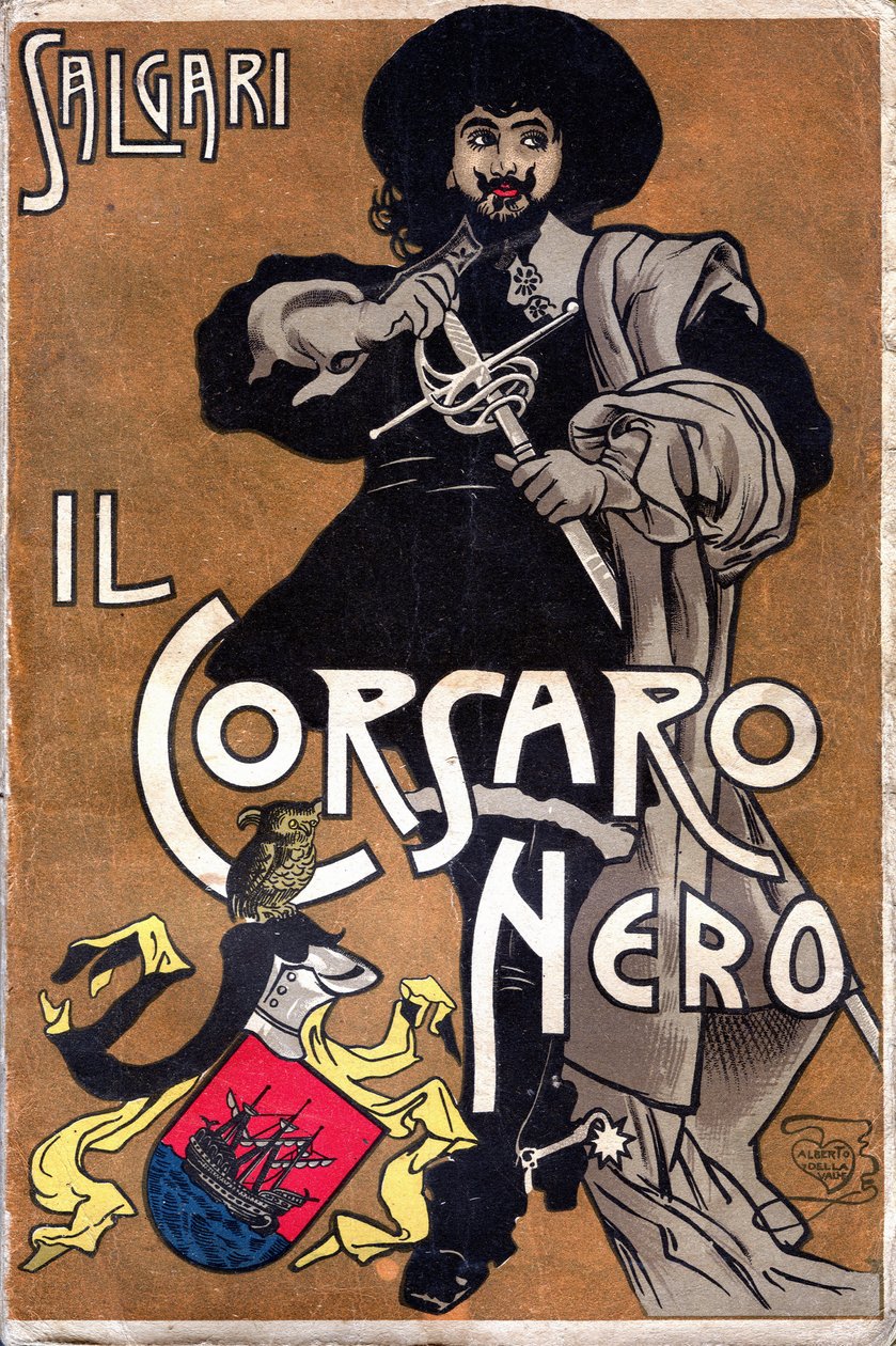 Portada de la novela Il Corsaro Nero El corsario negro de Emilio Salgari (1863 - 1911) de Alberto Della Valle
