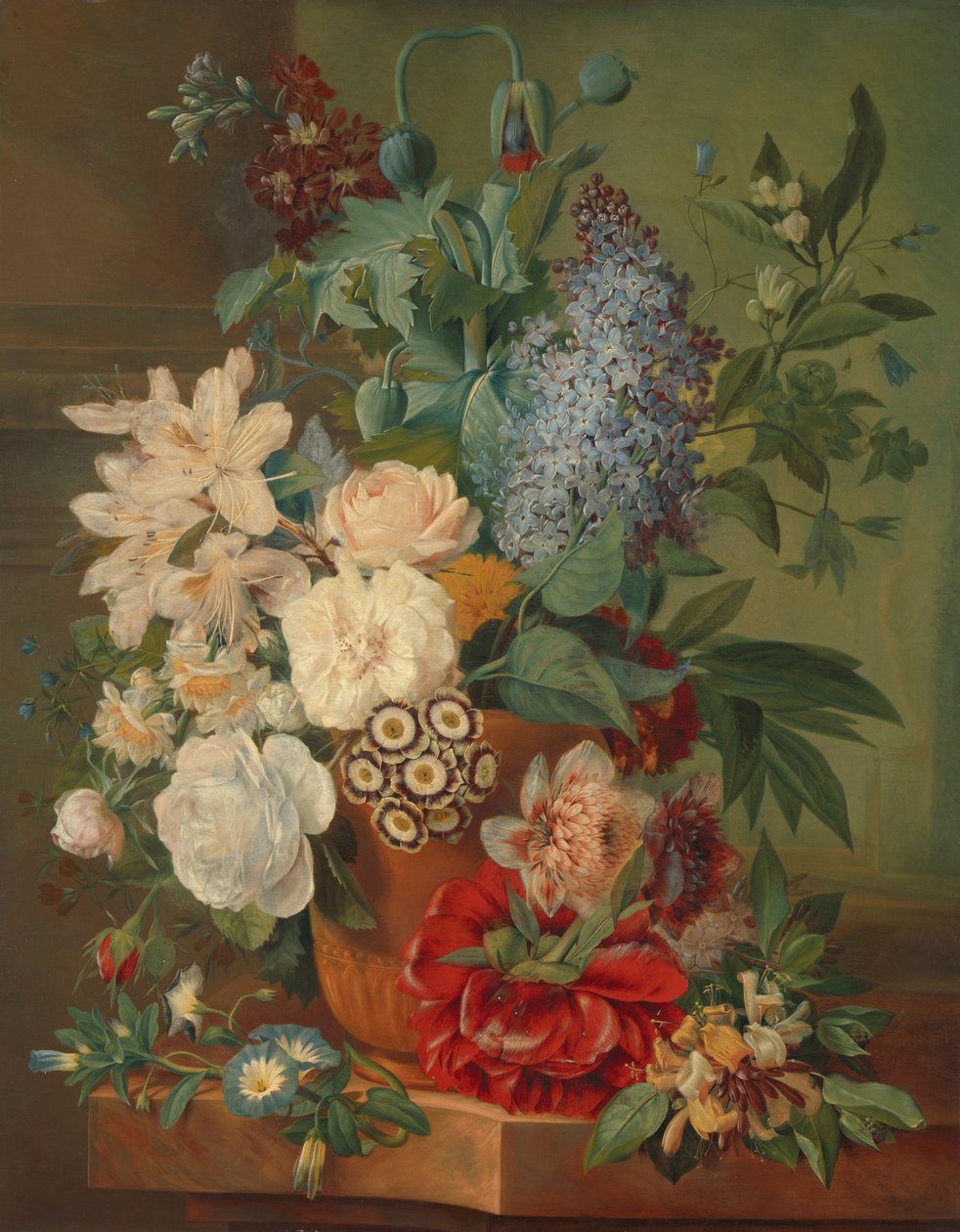 Flores en un jarrón de terracota de Albertus Jonas Brandt