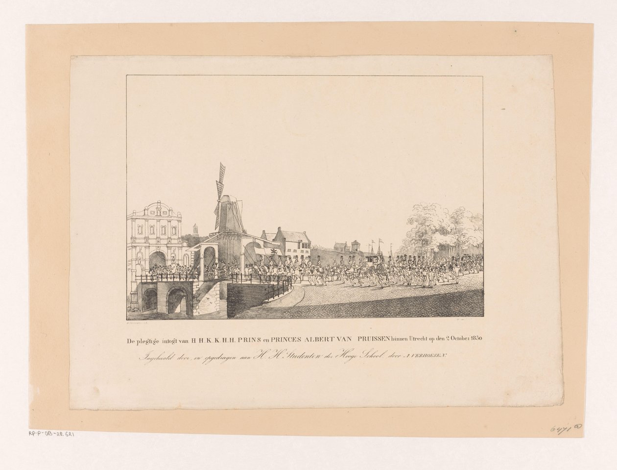 Entrada de la princesa Marianne y su marido, el príncipe Alberto, en Utrecht, 1830 La entrada solemne de H.H.K.K.H.H. El príncipe y los príncipes Alberto de Prusia en Utrecht el 2 de octubre de 1830 (título sobre el objeto) de Albertus Verhoesen