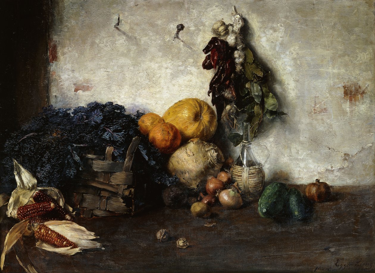 Naturaleza muerta de vegetales junto a una pared, 1890 de Albin Egger Lienz
