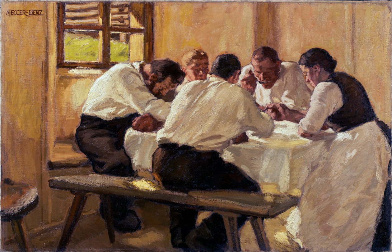 Repas, la sopa (versión 2) (Almuerzo (La sopa, Versión II) Pintura de Albin Egger Lienz (1868-1926), óleo sobre lienzo de Albin Egger Lienz