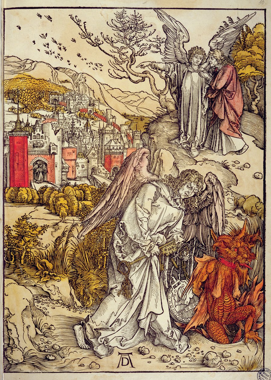 Ángel con la llave del abismo, 1498 (xilografía en color) de Albrecht Dürer