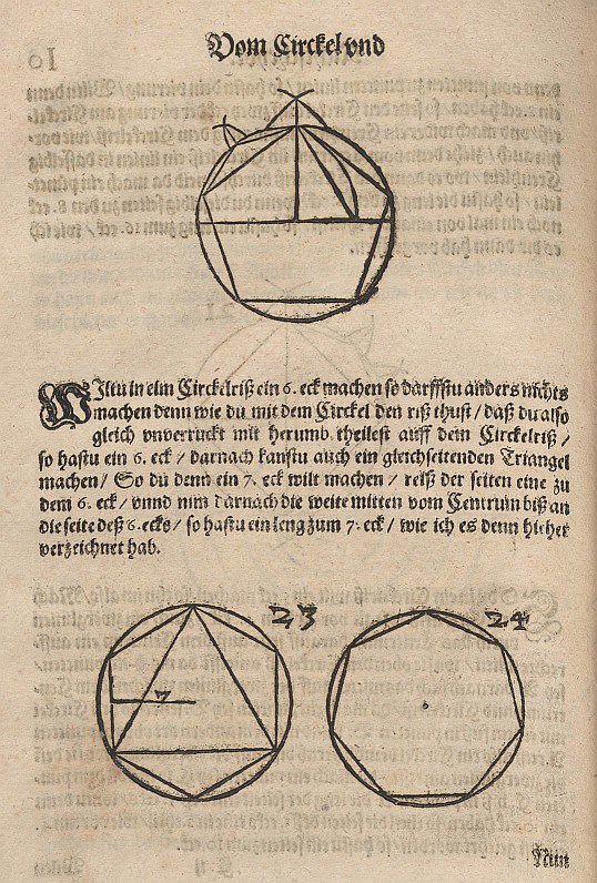 Construcción de un pentágono, hexágono y heptágono de Albrecht Dürer