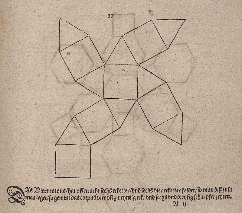 Desarrollo de un cuboctaedro de Albrecht Dürer