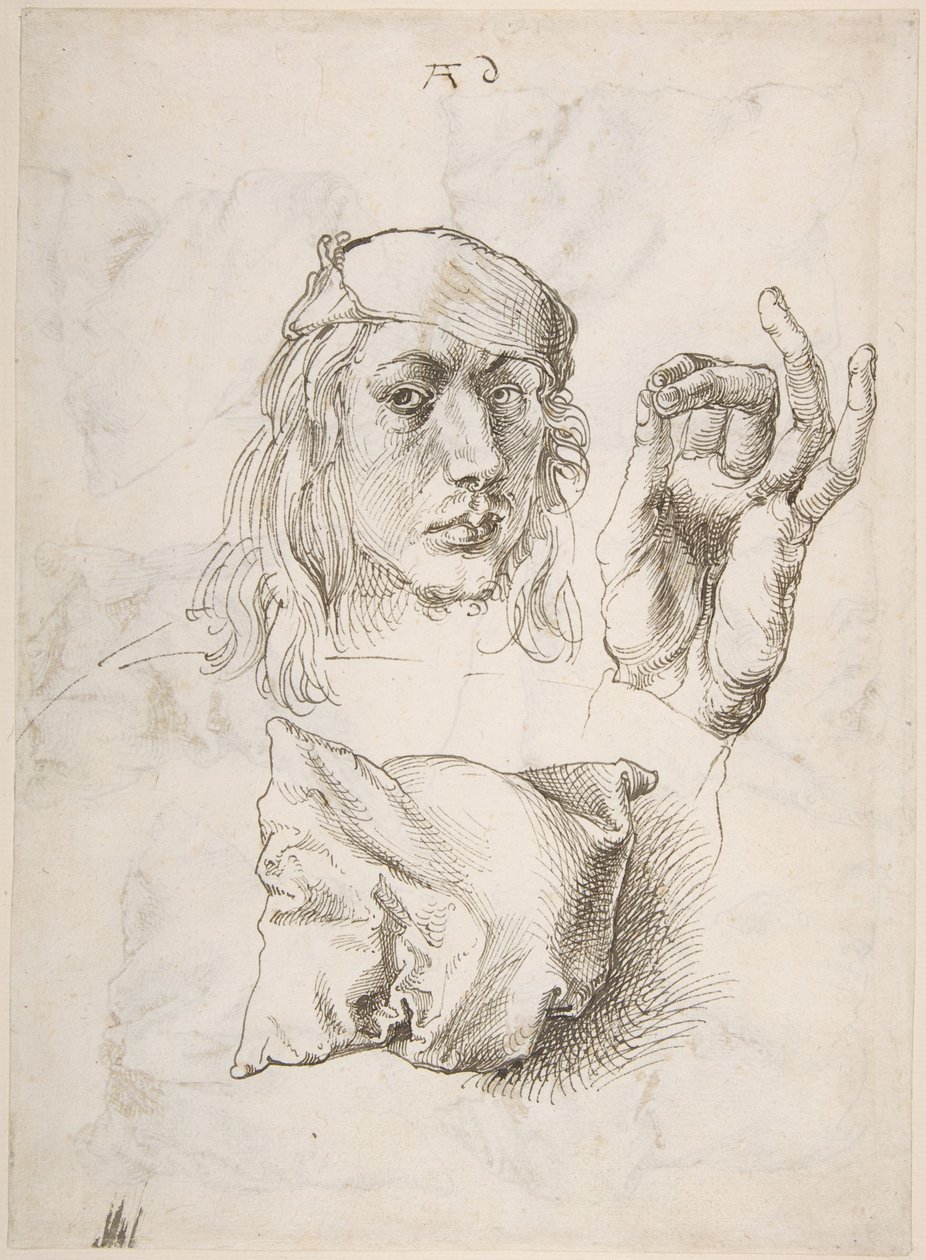 Autorretrato, Estudio de una mano y una almohada de Albrecht Dürer