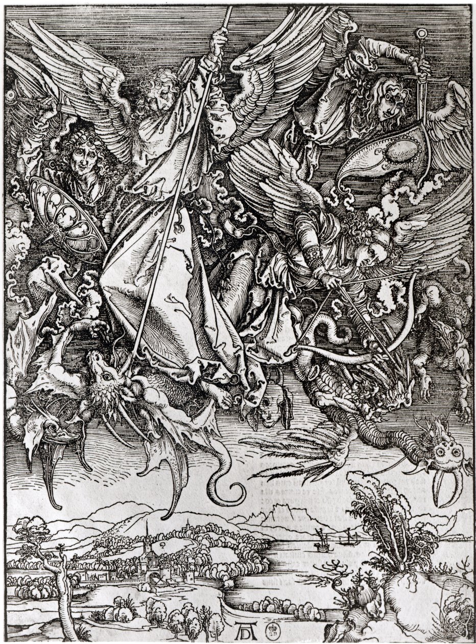 San Miguel y el dragón, de una edición latina, 1511 de Albrecht Dürer