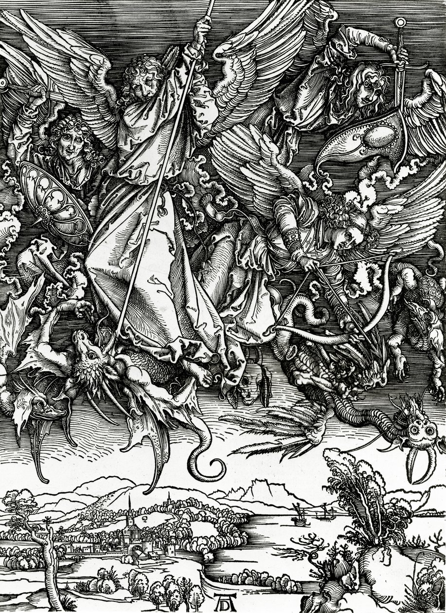 San Miguel luchando contra el dragón, 1498 de Albrecht Dürer