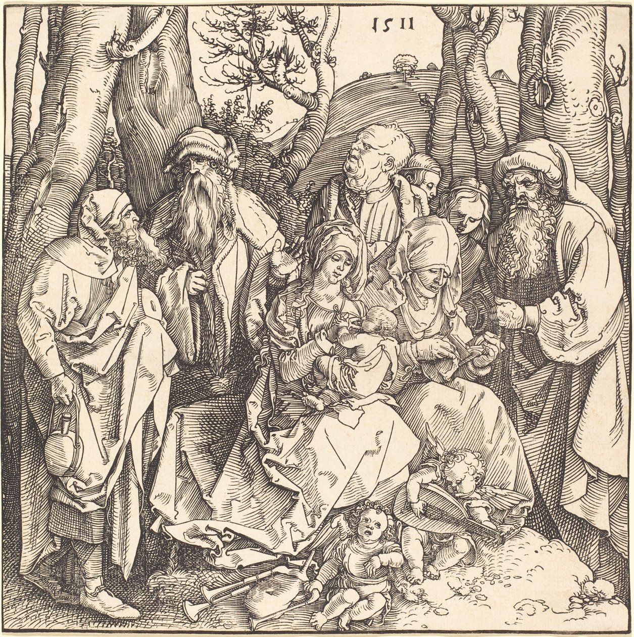 La Sagrada Familia con Dos Ángeles Músicos de Albrecht Dürer