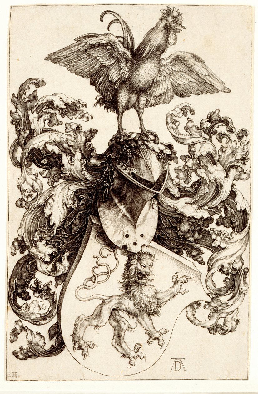 Escudo de Armas con un León y un Gallo, 1502-03 de Albrecht Dürer