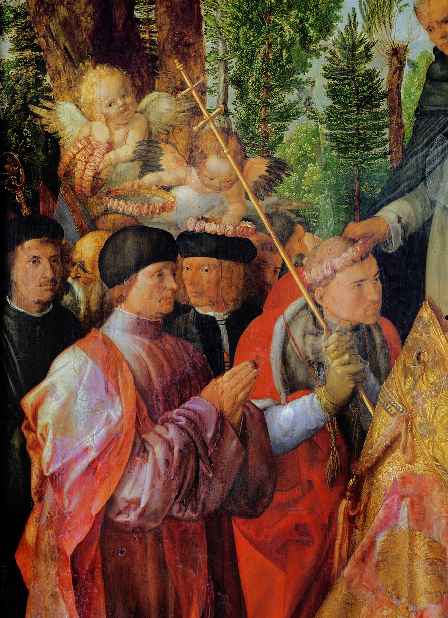 El Festival de los Jardines de Rosas, detalle a la izquierda: rezando, 1506 de Albrecht Dürer