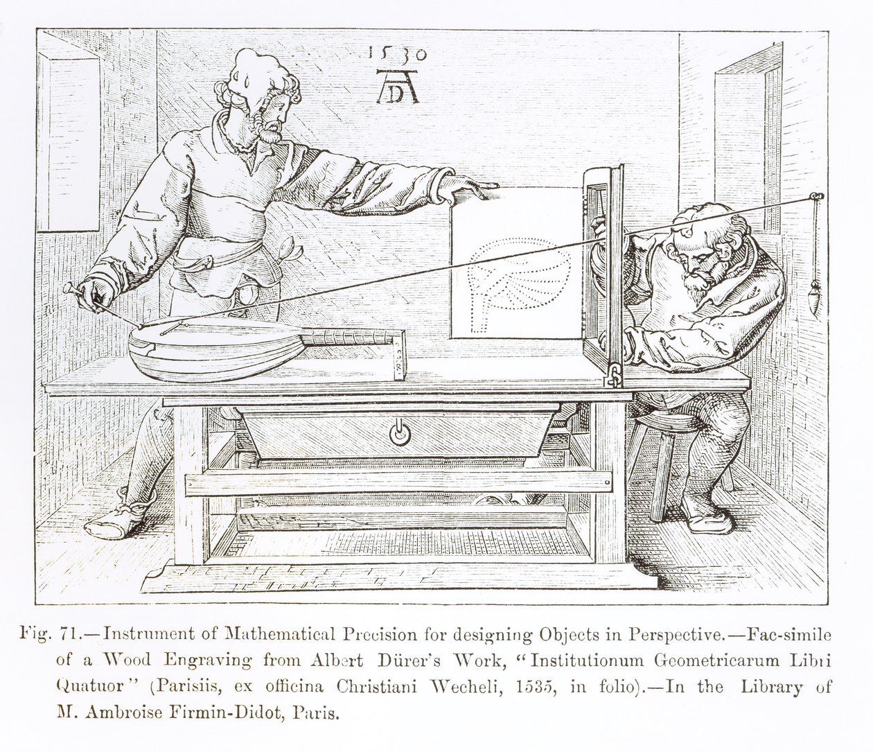 Instrumento de Precisión Matemática para Diseñar Objetos en Perspectiva de Albrecht Dürer