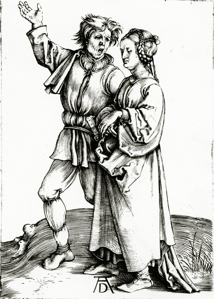 Una pareja rústica, grabado por Johannes Wierix, c.1565 de Albrecht (after) Durer or Duerer