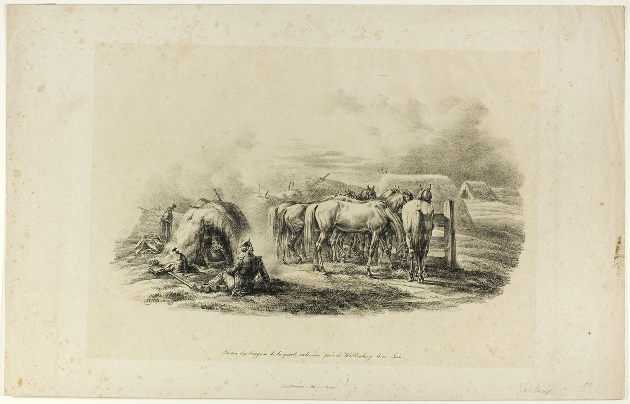 Bivouac de los Dragones de la Guardia Italiana cerca de Wittenberg el diez de junio de Albrecht Adam