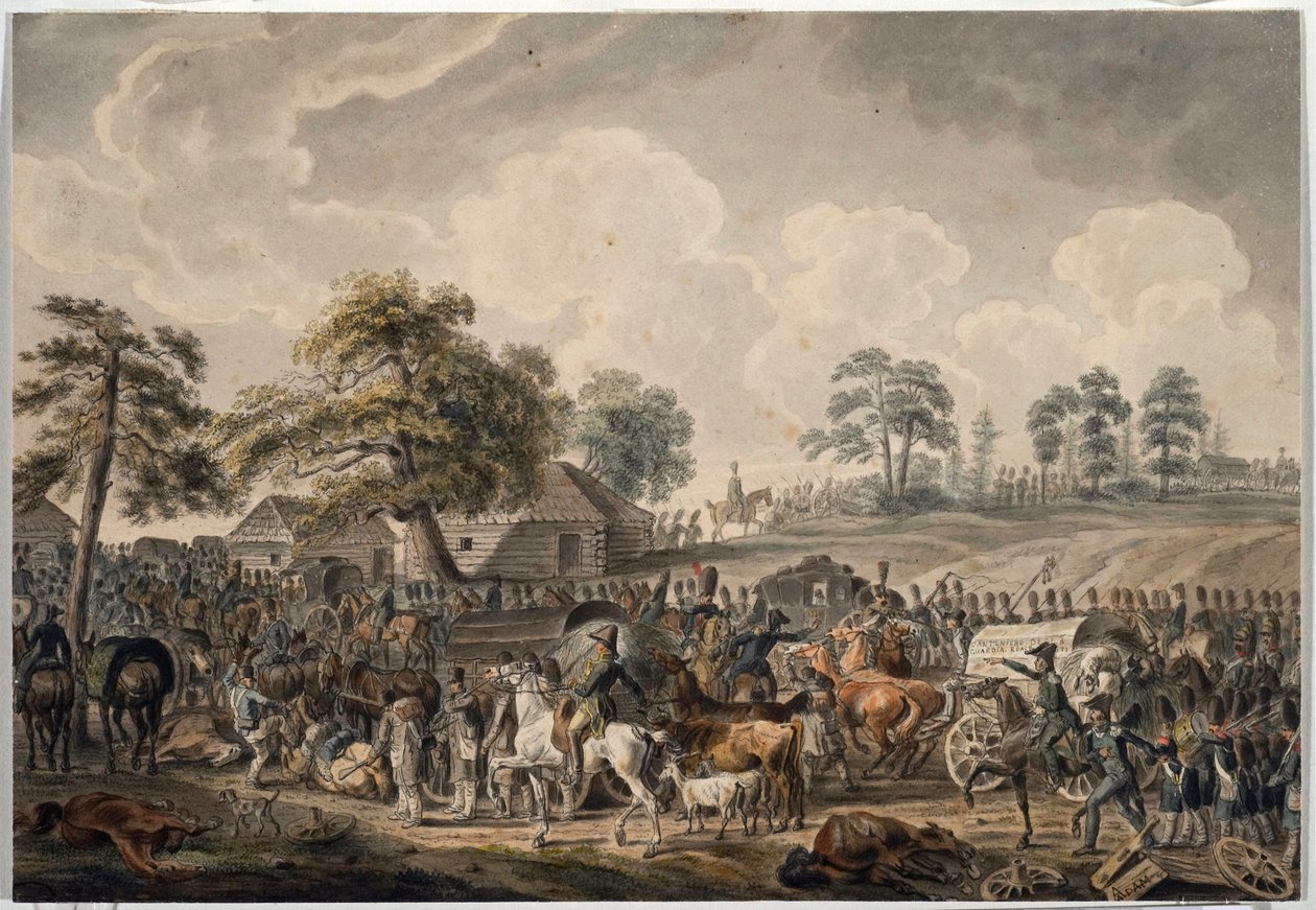 La Grande Armee cruzó el río Daugava (o Dvina occidental) el 24 de julio de 1812 (El ejército francés cruzó el río Daugava el 24 de julio de Albrecht Adam