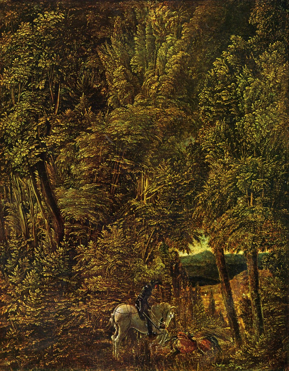 Paisaje boscoso con san Jorge luchando contra el dragón de Albrecht Altdorfer