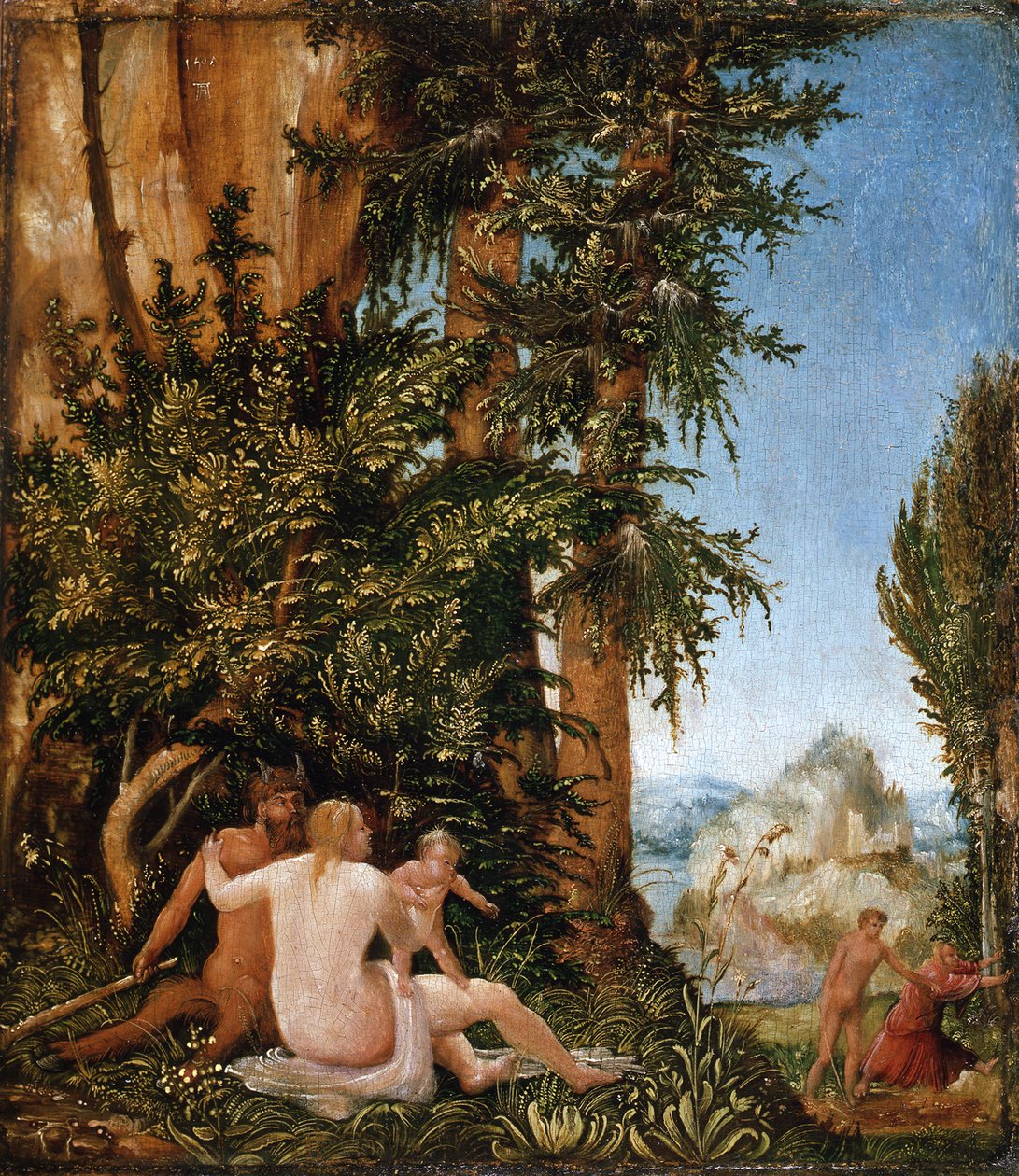 Paisaje con una familia de sátiros de Albrecht Altdorfer